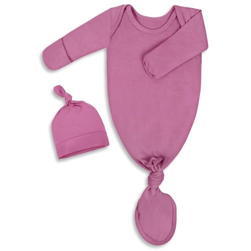 Newborn Knotted Baby Gown 0-6 Months, Super Soft Breathable Nightgowns for Babies Girl and Boy, Baby Girls Coming Home Hospital Outfit with Hat Set Rose