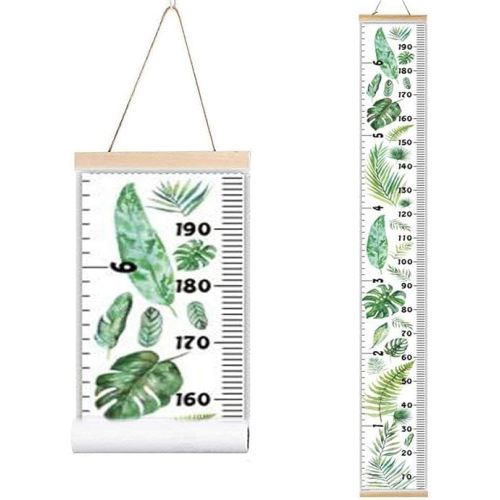 Kids Growth Chart, Wood Frame Fabric Canvas Height Measurement Ruler from Baby to Adult for Child's Room Decoration 7.9 x 79in (7.9 x 79in, Monstera Deliciosa)