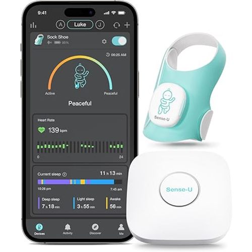Sense-U Smart Sock Shoe (Long Range) Baby Monitor with On-Device Sleep Indicator & Notifications, Track Heart Rate, Movement, Sleep Patterns, Naps from Anywhere for Peace of Mind, FSA/HSA Eligible