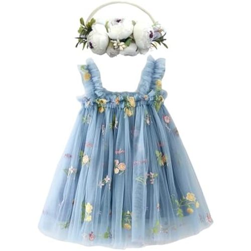 BGFKS Layered Tulle Tutu Dress for Toddler Girls,Baby Girl Rainbow Tutu Princess Skirt Set with Flower Headband.