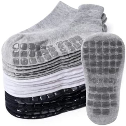 Baby Non Slip Ankle Socks with Grippers (9 Pair) for 0 months-7 years old Walking Socks