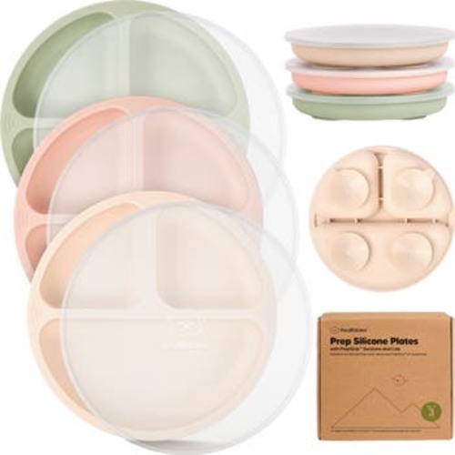 3-Pack Prep Silicone Suction Plates with Lids