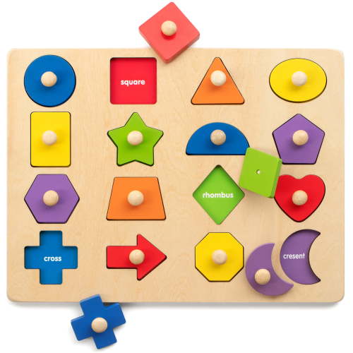 Coogam Montessori Toy Wooden Shape Peg Puzzle, Fine Motor Color Matching Sorting Board, Early Learning Educational Activity Toy for 3 4 5 Year Old