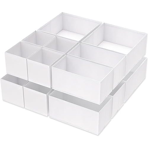 Criusia 16 Pack Underwear Drawer Organizer, Drawer Organizer Clothes, Foldable Cloth Storage Box Closet Dresser Drawer Divider Organizer for Clothes, Scarves (White)