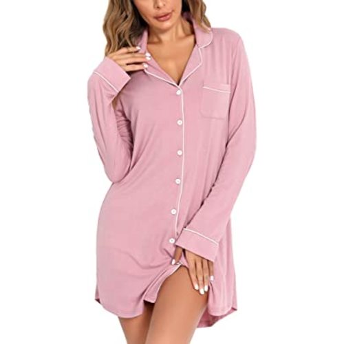 Leikar Nightgowns For Women Button Down Pajamas Dress Short Sleeve Sleepwear S-XXL at Amazon Women’s Clothing store