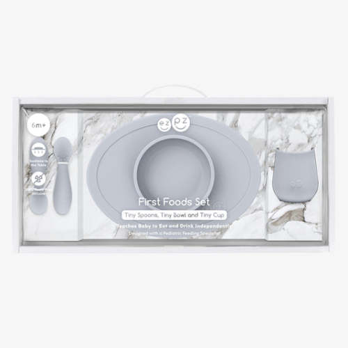 First Foods Set / Silicone Spoon, Cup & Suctioning Bowl for Infants– ezpz