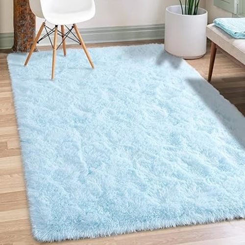 Merelax Soft Modern Indoor Shaggy Area Rug for Bedroom Livingroom Dorm Kids Room Home Decorative, Non-Slip Plush Fluffy Furry Fur Rugs Comfy Nursery Accent Floor Carpet 3x5 Feet, Baby Blue