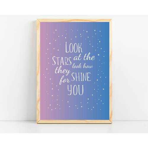 Space nursery print, Space themed nursery, Baby girl room decor, Outer space kids wall art, Look at the stars, look how they shine for you