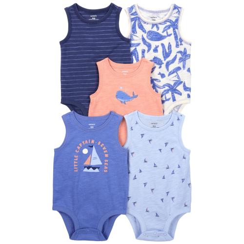Baby 5-Pack Sea Print Tank Bodysuits - Style,Blue/Orange