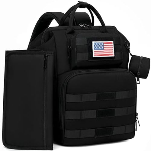 ROSEGIN Diaper Bag Backpack for Dad and Men, Large Travel Baby Bag with Changing Pad, Pacifier Case, Removable Flag Patch - Baby Shower Gifts - Shadow Black