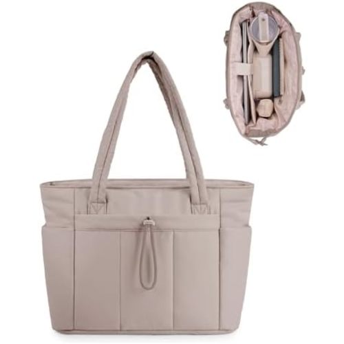 Wandering Nature Tote Bag for Women with Water Bottle Pocket Fit for Stanley Cup, Puffer Carry On Tote with Laptop Compartment and Trolley Sleeve for Work, Nurse, College, Travel