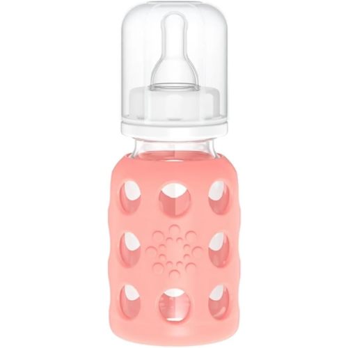 Lifefactory Glass Baby Bottle with Stage 1 Nipple and Protective Silicone Sleeve Cantaloupe, 4 Oz