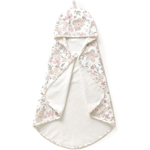 MakeMake Organics Organic Cotton Hooded Towel Baby Toddler GOTS Certified Organic Cotton Beach Poncho Towel Large Absorbent Non Toxic Neutral (Blossom, 35"x35")