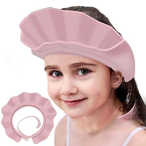 Baby Kids Shower Cap Shampoo Bath Bathing Hat | Silicone Adjustable Washing Hair Shower Bathing Protection Shower Cap for Toddler, Baby, Kid, Children (Pink)