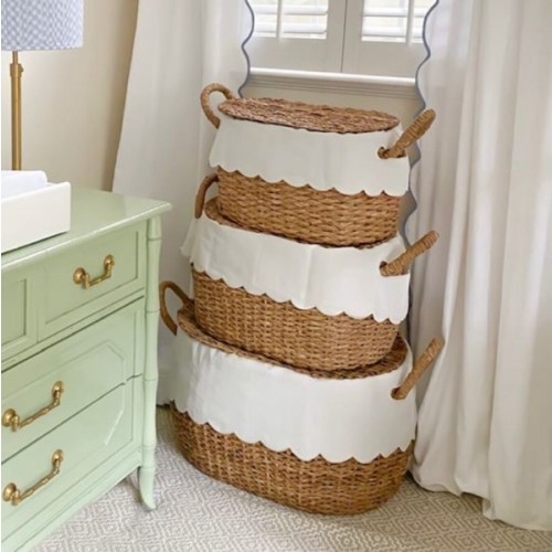 Bunny Williams Nesting Baskets with Scalloped Liner - Set of 3