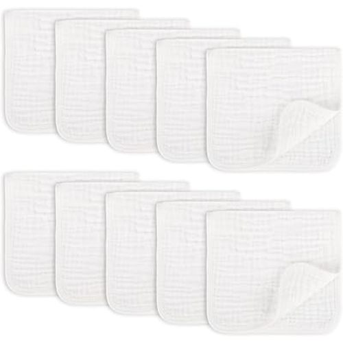 Muslin Burp Cloths Set for Babies 100% Cotton Baby Washcloths, Large 20''x10'' Extra Absorbent and Soft 10 Pack for Boys & Girls White