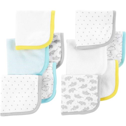 Simple Joys by Carter's Unisex Babies' Washcloth Set, Pack of 10 - One Size - White, Elephants/Dots