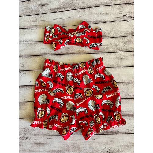 Ohio State Buckeyes Inspired Football Bloomer Headwrap Headband Toddler Bows Big Bow Infant Little Baby Girl Headwraps Shorts Bummies