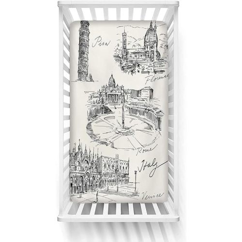 Sketchy Fitted Crib Sheet,Travel The World Themed Historical Italian Landmarks Venice Rome Florence Pisa Microfiber Silky Soft Toddler Mattress Sheet Fitted,28"x 52"x 8'' for Boys Girls