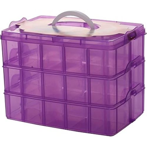 Sooyee Bead Organizer,3-Tier Craft Organizers and Storage,Stackable Storage Containers with 30 Compartments Dividers for Washi Tape,Toy,Hair Accessories,Art Supplies,Fishing Tackle,Purple