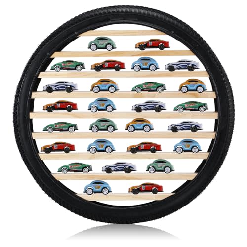 Lineshading Tire Toy Box Wall Car Display Shelf Model Car Display Case Stand for 1/64 Collectibles Cars,Collectibles,Toy Figurines(Diameter 23.6 Inches)