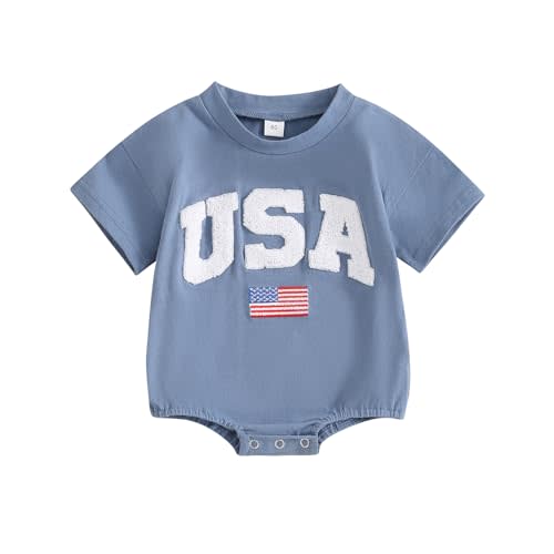 MoZiKQin Baby Boy Girl 4th of July Outfit Newborn Oversized USA Romper American Flag Onesie Independence Day Outfit