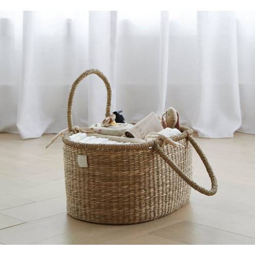 Handmade Baby Diaper Caddy Organizer - Organic Seagrass Diaper Caddy Basket - Diaper Shower Gift Box - Diaper Storage Caddy
