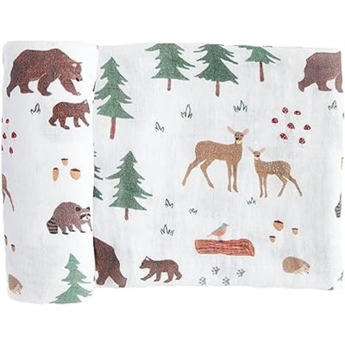 RED ROVR 100% Organic Cotton Muslin Swaddle | Newborn Receiving Blanket | Baby Wrap | Boy, Girl, Unisex | Soft, Lightweight, Breathable | Burping, Nursing | 44" x 44" | Bear Buddies
