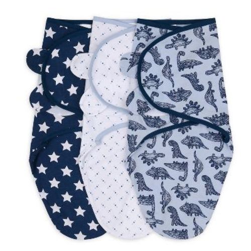 The Peanutshell Swaddle Wrap Blue Dino - S/M 3pk