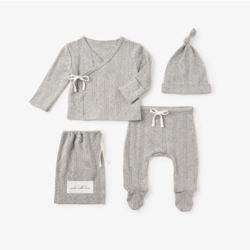 Baby’s first outfit- Gray Organic Cotton Pointelle Layette Gift Set – Elegant Baby