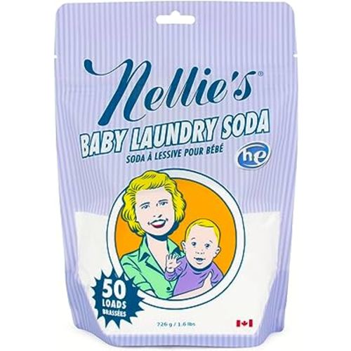 Nellie's Baby Laundry Soda - Laundry Detergent Safe For Infants' Sensitive Skin, Non-Toxic, Hypoallergenic, Vegan, Fragrance Free - 50 Loads