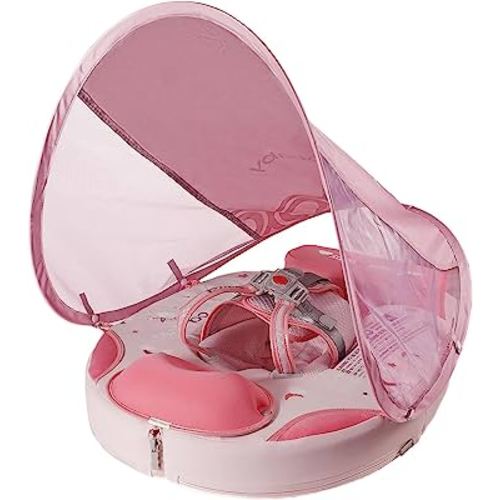Folding Non-Inflatable Baby Pool Float with Tail and Canopy Mambobaby Baby Swim Float Solid Swimming Float No Flip Over Smart Swim Trainer Baby Floats