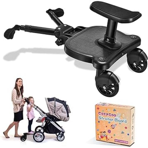 Universal Stroller Board, 2 in1 Sit and Stand Stroller Glider Board with Detachable Seat, Buggy Board Suitable for 99% of Strollers, for 2-6-year-old Children, Max Load 55lbs (Black)
