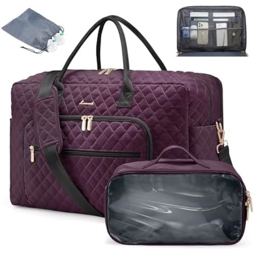 LOVEVOOK Travel Duffle Bag, Weekender Bag for Women with Toiletry Bag Carry on Overnight Bag with Laptop Compartment, Yoga Gym Bag with Wet Pocket Shoe Bag, Hospital Bag for Labor and Delivery