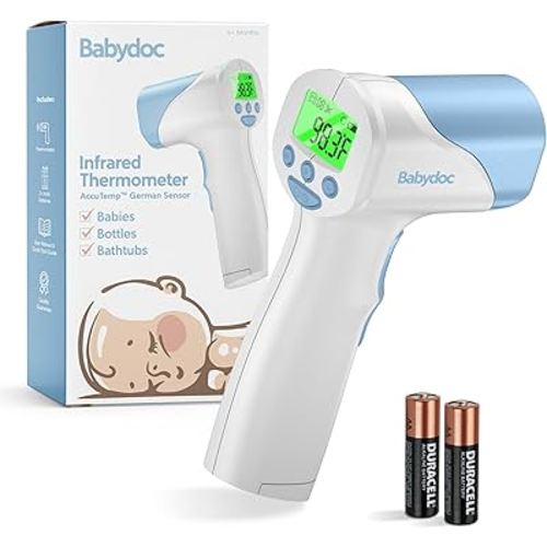 Babydoc Medical Grade FSA-HSA Eligible Baby Thermometer for Kids, AccuTemp German Sensor, 3-in-1 Safe Non-Contact Infrared Forehead Thermometer, Object Mode for Milk or Bathwater, Infants, Children