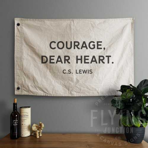Courage Dear Heart Banner: Hand-Painted Cotton Canvas Wall Tapestry