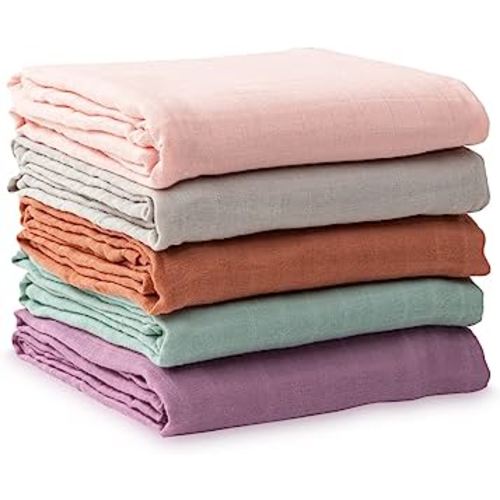 HBselect 5-Pack Cotton Baby Muslin Swaddle Blankets