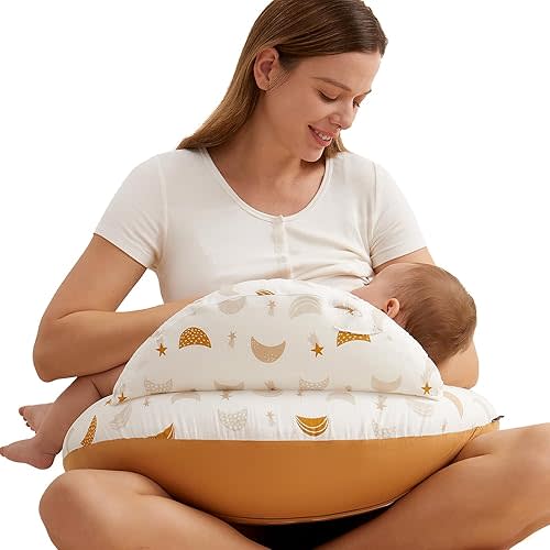 Momcozy Original Standard Size Nursing Pillow - Ergonomic Breastfeeding Pillows with Security Fence for Baby-Adjustable Waist Strap and Removable Cotton Cover,Starry Sky
