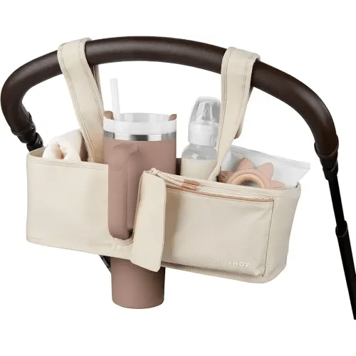 Skip Hop Ultimate Stroller Organizer Universal Fit with Adjustable Straps, Magnetic Flaps and Convertible Design That fits 40 oz. Tumblers, Oat