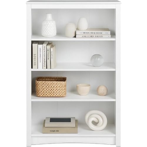 Prepac Sonoma 4-Tier Bookcase 48"H with 3 Adjustable Shelves, White Storage Cabinet, Modern Display Cabinet, Bookshelf with Storage Shelves for Home Office, Living Room, Bedroom Organizer