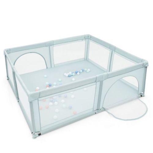 Costway Baby Playpen Infant Large Safety Play Center Yard w/ 50 Ocean Balls Grey\Colorful\Blue