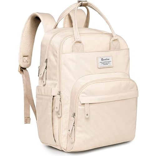 RUVALINO Diaper Bag Backpack, Multifunction Travel Pack Maternity Baby Changing Bags, Large Capacity, Waterproof, Beige