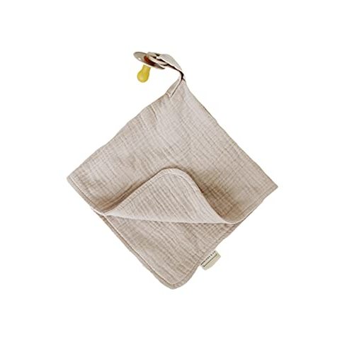 Marlowe & Co Organic Cotton Muslin Baby Blanket with Snap Closure, 15 in x 15 in Lovey with Holder (Natural Sand)