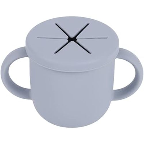 Wizzo Toddler Silicone Snack Cup, Spill Proof Baby Food Container with Removable Lid for Infants Boys & Girls, 100% Food-Grade Silicone, BPA Free, Plastic Free & Phthalate Free (250ml-Light Gray)