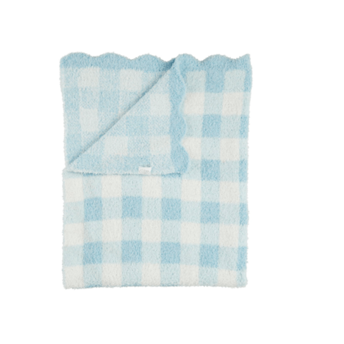 Mud Pie Blue Gingham Scallop Chenille Blanket