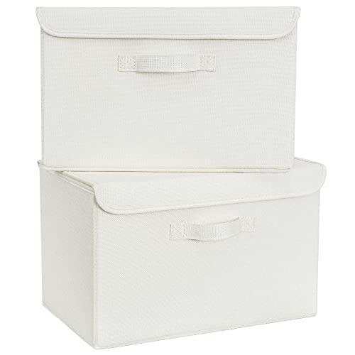 GRANNY SAYS Storage Bins with Lids, Fabric Storage Boxes, Closet Organizers and Storage, Ivory White, 2-Pack