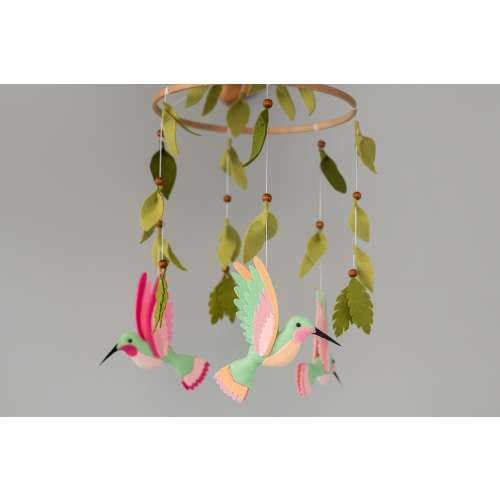 Hummingbird baby mobile Tropical nursery decor Felt Crib mobile Baby shower gift for newborn Hanging mobile for adults Leaf mobile for crib