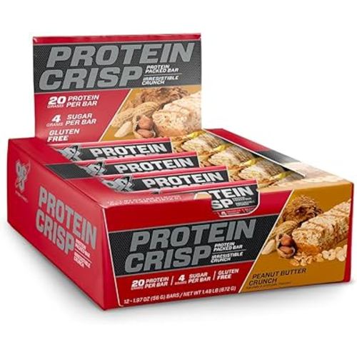 BSN Protein Crisp Bar, Protein Snack Bars, Crunch Bars with Whey Protein and Fiber, Gluten Free, Peanut Butter Crunch, 12 Count (Packaging May Vary)