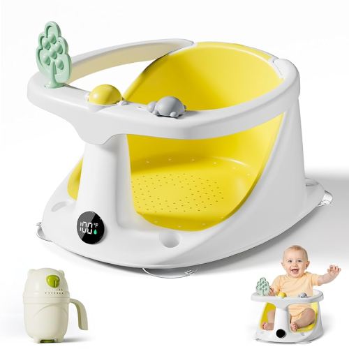 Baby Bath Seat for Babies 6 Months & Up - Bathtub Seats for Babies Sitting Up with Rinse Cup, Non-Slip, Comfortable, Infant Bath Essentials, Yellow