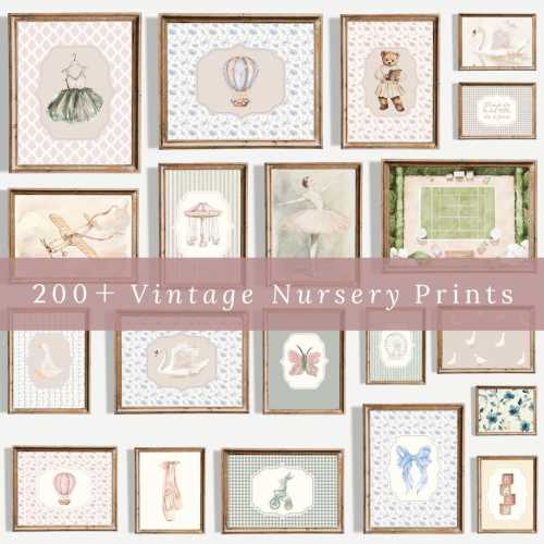 200+ Vintage Girls Nursery Gallery Wall Prints, Preppy Nursery Wall Art, Baby Girl Nursery Bundle, Storybook Polo Bear Nursery Prints